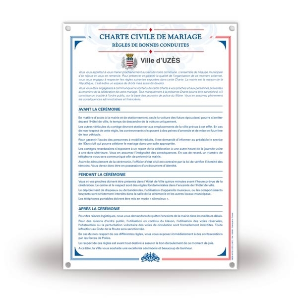 Panneau Charte civile de mariage - PVC A3 - Personnalisable