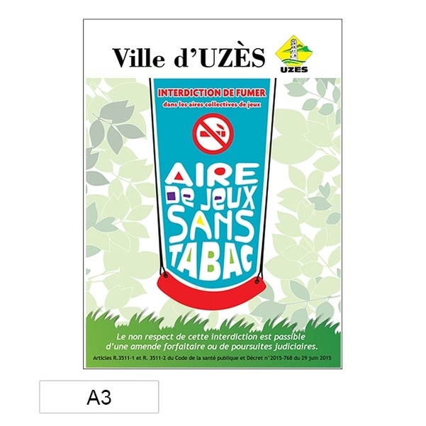 Panneau Aire de jeux sans tabac (version balançoire) - PVC Laminé  A3 - Personnalisable
