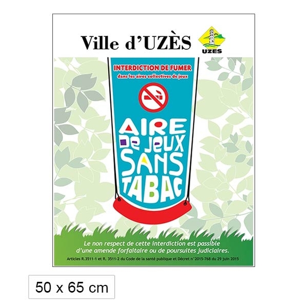 Panneau Aire de jeux sans tabac (version balançoire) - PVC Laminé  50x65 cm - Personnalisable