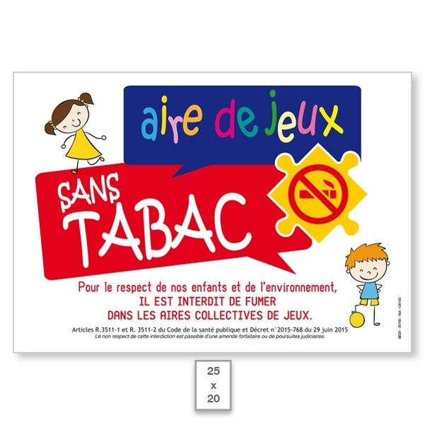 Panneau Aire de jeux sans tabac (version puzzle) - PVC Laminé  20x25 cm - Personnalisable