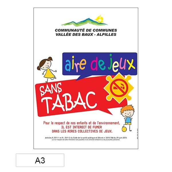Panneau Aire de jeux sans tabac (version puzzle) - PVC Laminé  A3 - Personnalisable
