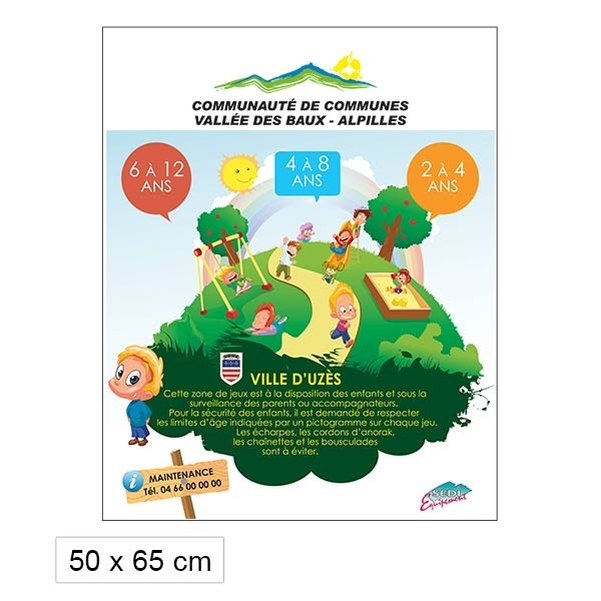 Panneau Consignes Aire de jeux - PVC Laminé 50x65 cm - Personnalisable