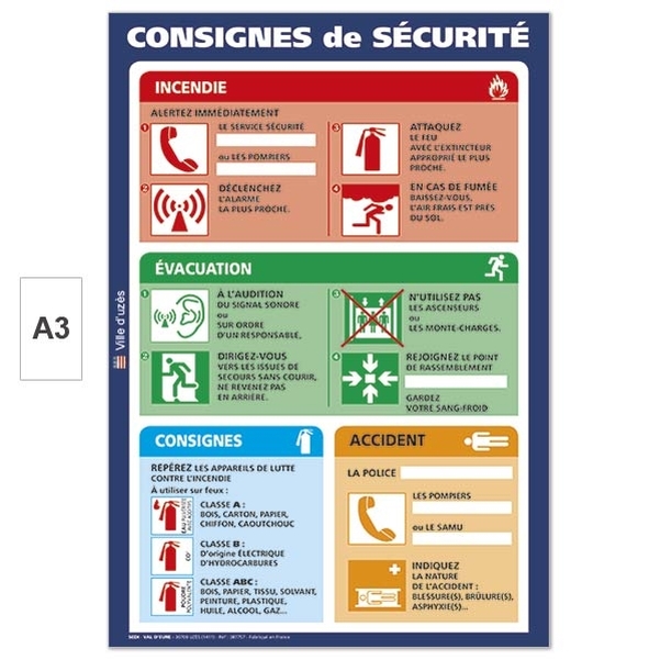 Plaque A3 PVC Consignes de sécurité personnalisée