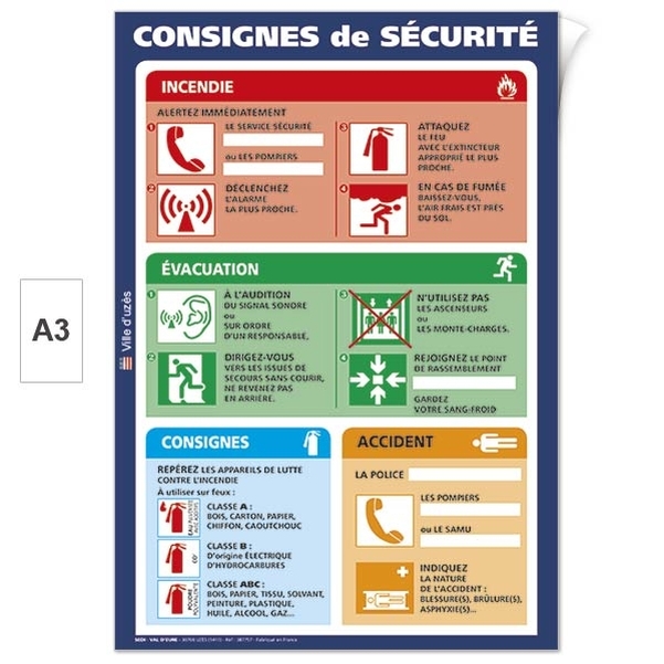 Plaque adhésive A3 Consignes de Sécurité personnalisée