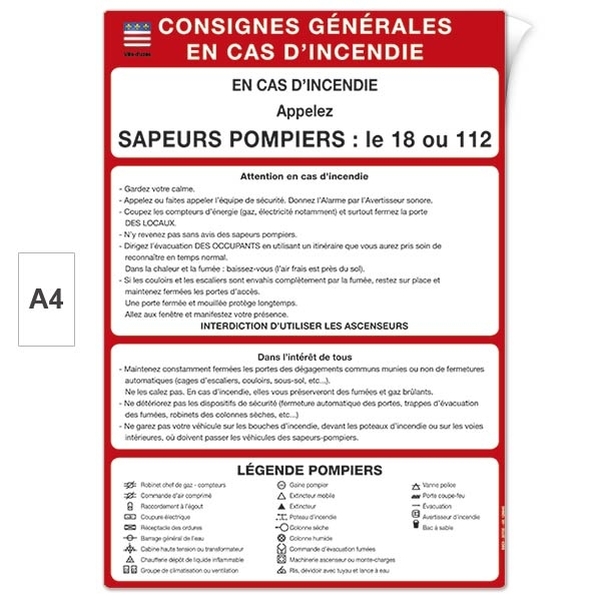 Plaque adhésive de Consignes en cas d'incendie personnalisable