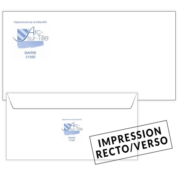 500 Enveloppes DL (11 x 22 cm) - Velin Blanc 80g - Impression RECTO-VERSO 1 couleur