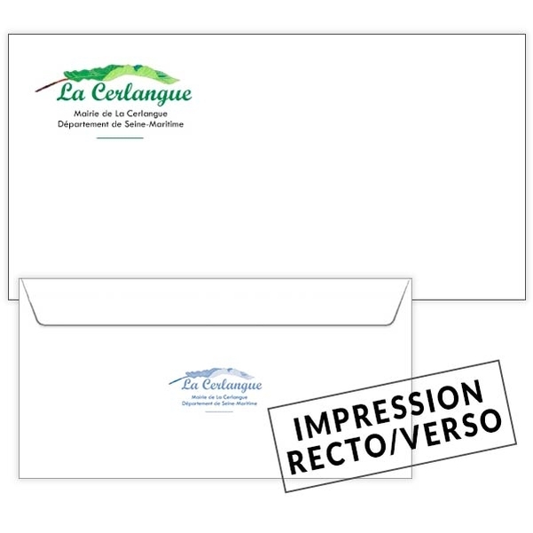 500 Enveloppes DL (11 x 22 cm) - Velin Blanc 80g - Impression RECTO Quadri et VERSO 1 couleur