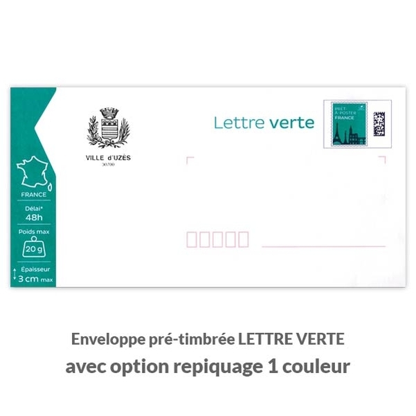 500 enveloppes 90g DL pré-timbrées lettre verte 20g sans fenêtre - Vignette 2