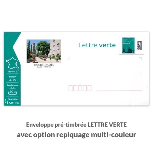 500 enveloppes 90g DL pré-timbrées lettre verte 20g sans fenêtre - Vignette 3