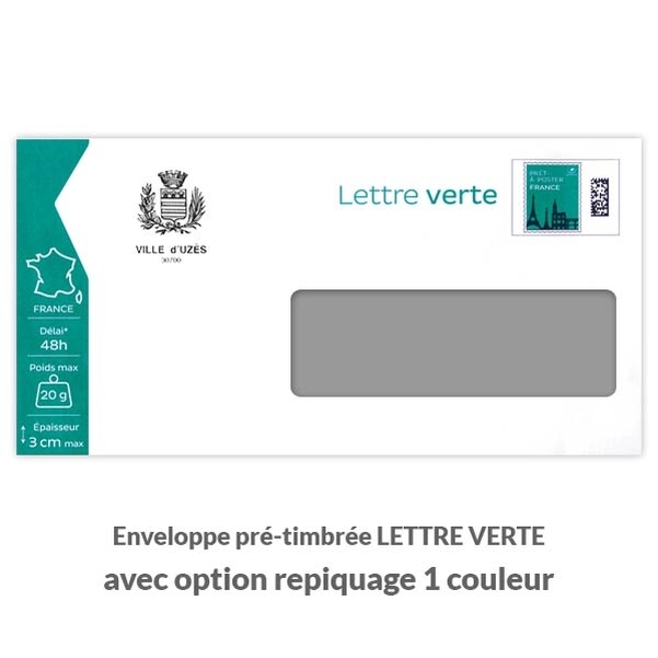 500 enveloppes 90g DL pré-timbrées lettre verte 20g avec fenêtre - Vignette 2