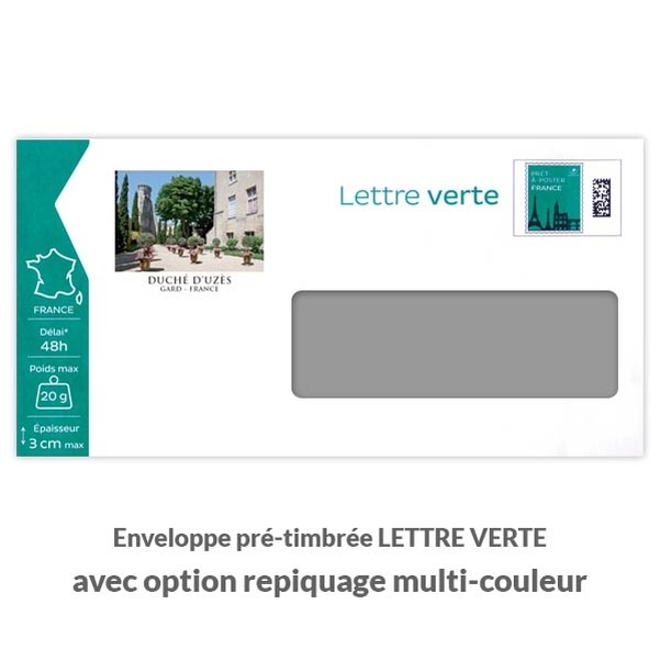 500 enveloppes 90g DL pré-timbrées lettre verte 20g avec fenêtre - Vignette 3