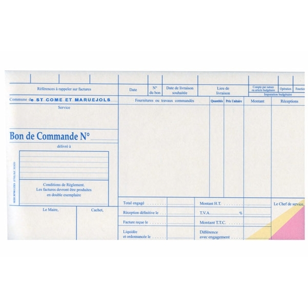 Carnet de 50 bons de commande personnalisés non numérotés en tripli - 297x145 mm