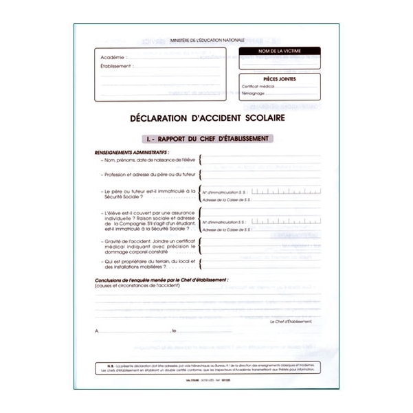 Déclaration d'accident scolaire