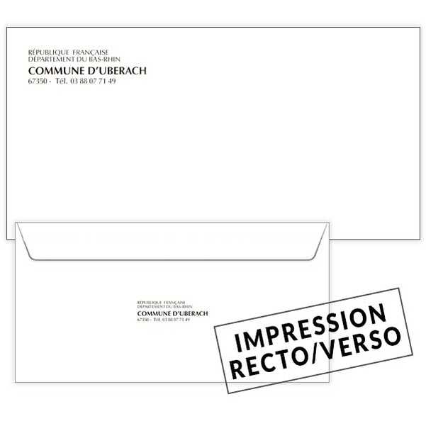 500 Enveloppes DL (11 x 22 cm) - Velin Blanc 90g - Impression RECTO-VERSO 1 couleur