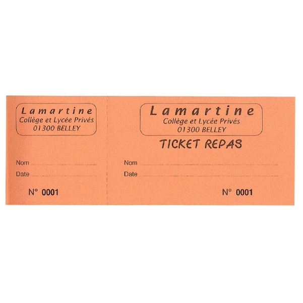 Carnet de 100 tickets 80g 5,5x15,5 cm orange