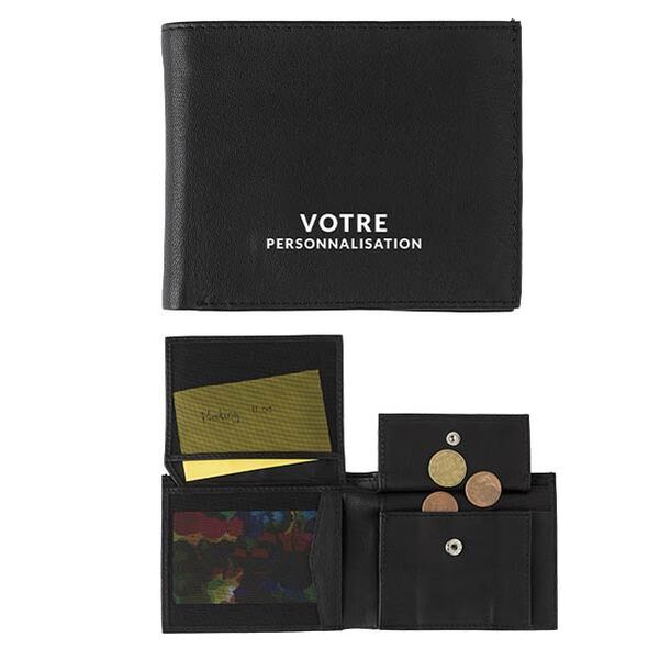 Porte-monnaie RFID en cuir noir personnalisé