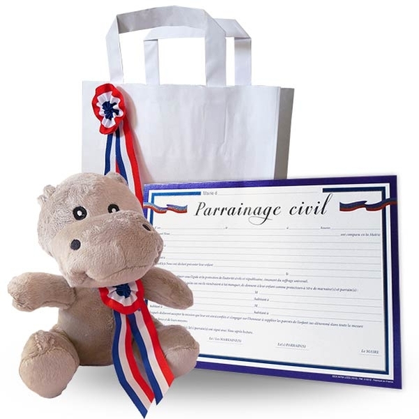 Sac cocarde avec Hippopotame et diplôme parrainage