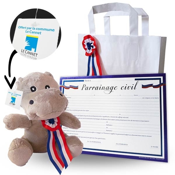 Sac cocarde avec Hippopotame et diplôme parrainage personnalisé
