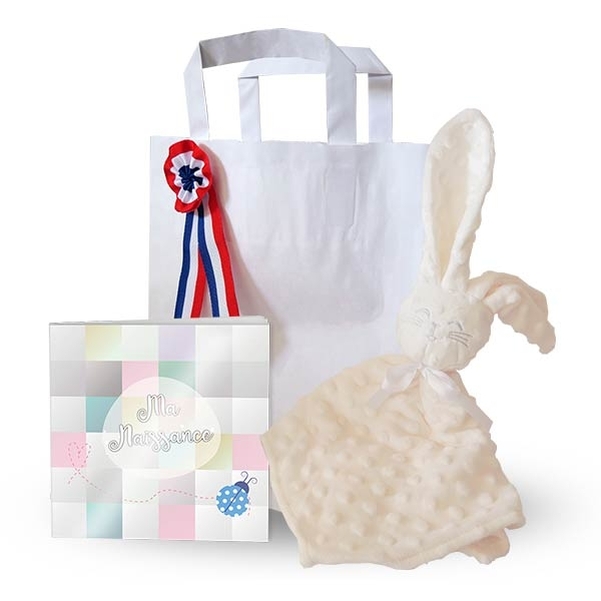 Sac Doudou Lapin Crème Blanc avec son album