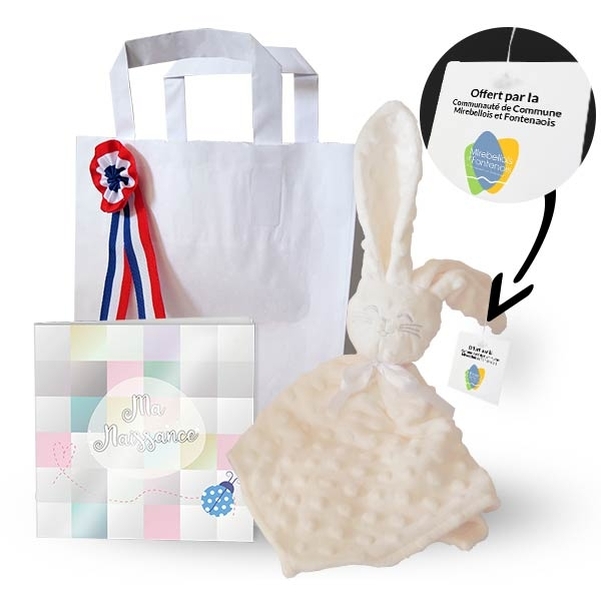 Sac Doudou Lapin Crème Blanc avec son album personnalisé