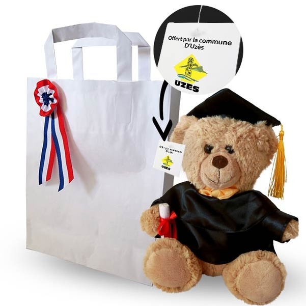 Peluche ours GRADY PERSONNALISABLE avec sac