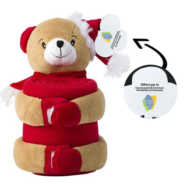 Peluche Ours de Noël avec son plaid personnalisée