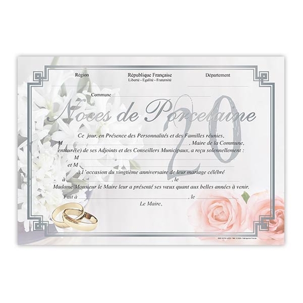 Coffret diplôme et Médaille Noces de porcelaine - 20 ans - Vignette 2