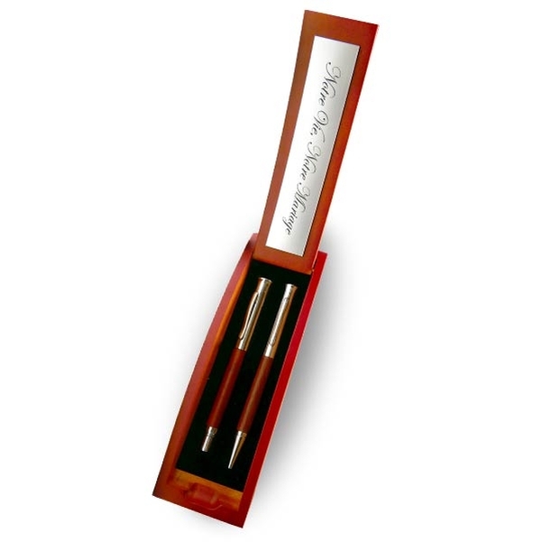 Parure 2 Stylos Bille et Roller encre noire avec écrin en bois personnalisé - Vignette 3