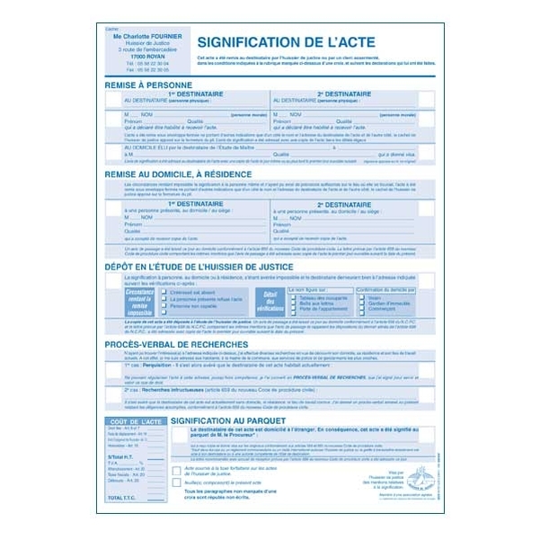 Feuille de signification civile personnalisée
