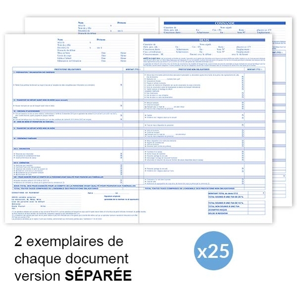 Liasses devis et bon de commande séparées pour prestations funéraires
