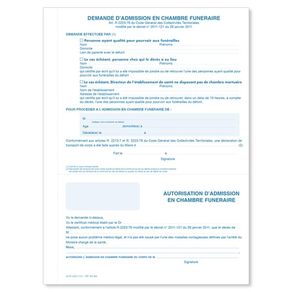 Demande et autorisation d'admission en chambre funéraire - Vignette 2