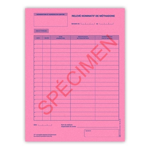 Carnet de relevés nominatifs de méthadone - Vignette 3