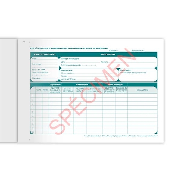 Carnet de relevés nominatifs d'administration et de gestion des stocks de stupéfiants EHPAD - Vignette 4