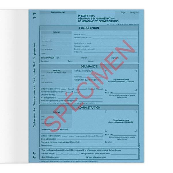 Carnet de prescription, délivrance et administration de médicaments dérivés du sang - Vignette 2
