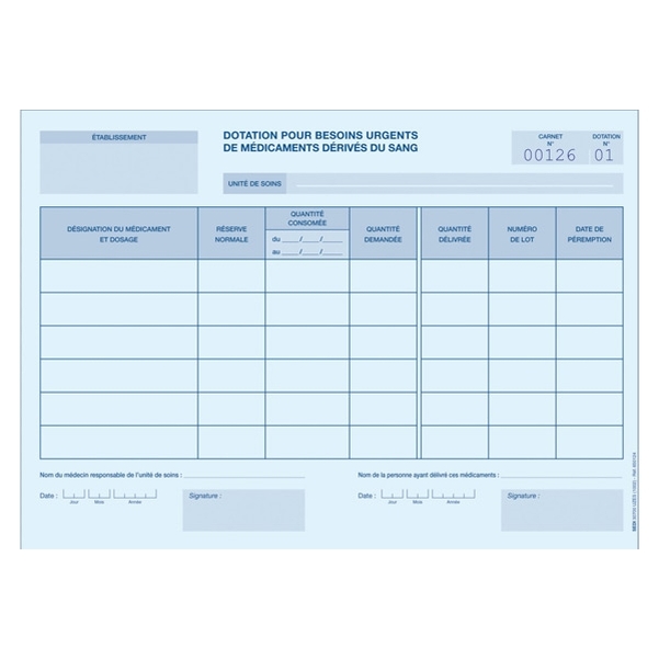 Carnet de dotation pour besoins urgents de médicaments dérivés du sang - Vignette 2