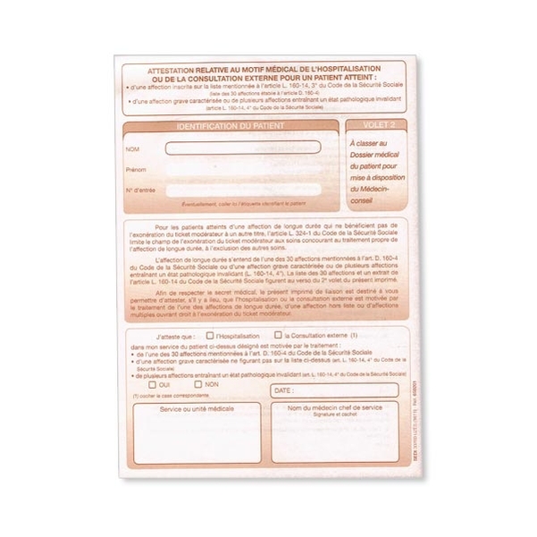 Attestation relative au motif médical de l'hospitalisation ou de la consultation externe pour un malade atteint de l'une des 30 affections - Vignette 2