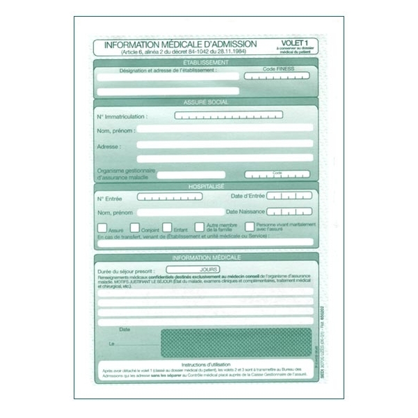 Information médicale d'admission SP 30 (S 3413)