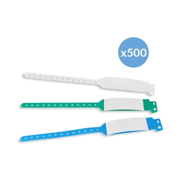 Lot de 500 bracelets d'identification à rabat adhésif blanc