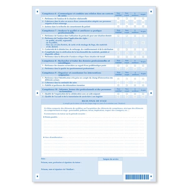 Lot de 25 feuillets - Synthèse par le tuteur des acquisitions des compétences en stage avec bilan de stage - Version 2015 - Vignette 2