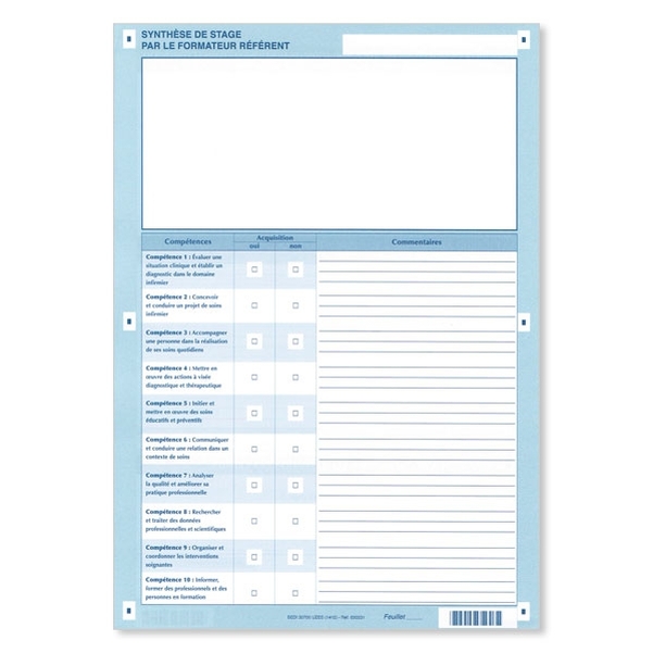 Lot de 25 feuillets - Synthèse de stage par le formateur - Version 2015 - 2 cases
