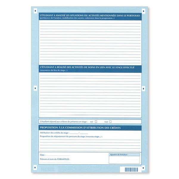 Lot de 25 feuillets - Synthèse de stage par le formateur - Version 2015 - 4 cases - Vignette 2