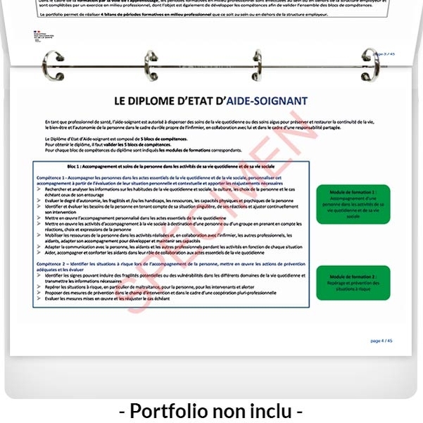 FEUILLETS intérieurs du portfolio de l'élève aide-soignant - Vignette 2