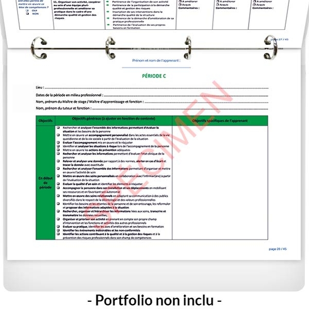 FEUILLETS intérieurs du portfolio de l'élève aide-soignant - Vignette 3