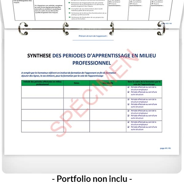 FEUILLETS intérieurs du portfolio de l'élève aide-soignant - Vignette 4