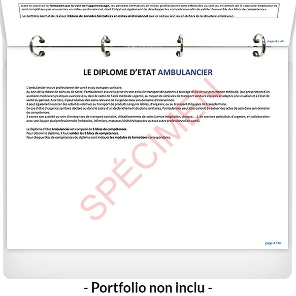 FEUILLETS intérieurs du portfolio de l'apprenant ambulancier - Vignette 2