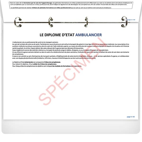 PORTFOLIO de l'apprenant ambulancier - CLASSEUR avec feuillets intérieurs - Vignette 2