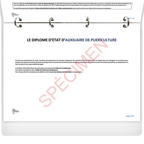 PORTFOLIO de l'élève auxiliaire de puériculture - CLASSEUR avec feuillets intérieurs - Vignette 2