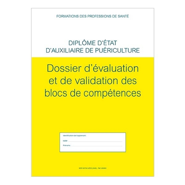 Lot de 10 couvertures pour dossier d'évaluation d'auxiliaire de puériculture