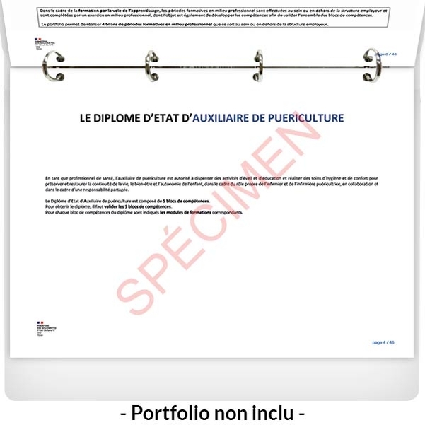 FEUILLETS intérieurs du portfolio de l'élève auxiliaire de puériculture - Vignette 2