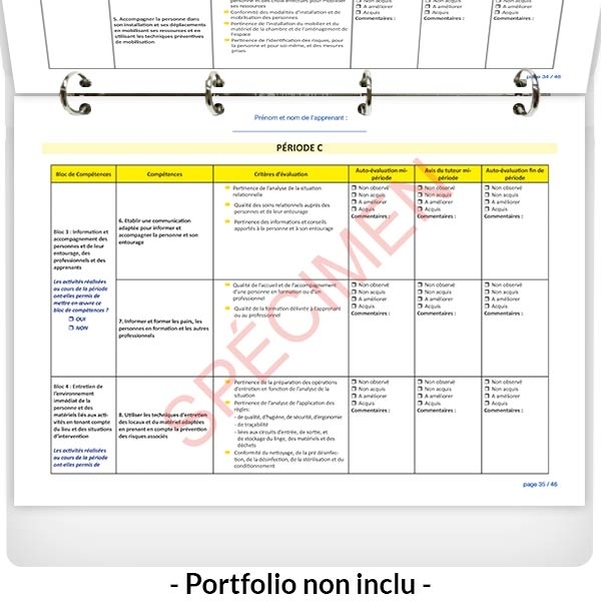 FEUILLETS intérieurs du portfolio de l'élève auxiliaire de puériculture - Vignette 3